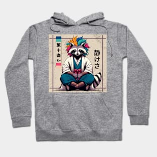 Raccoon in Kimono with Colorful Hair Meditating - Japanese Culture Hoodie